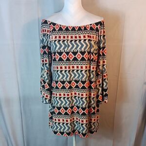 Pink and Black Off-Shoulder Bishop Sleeve Dress